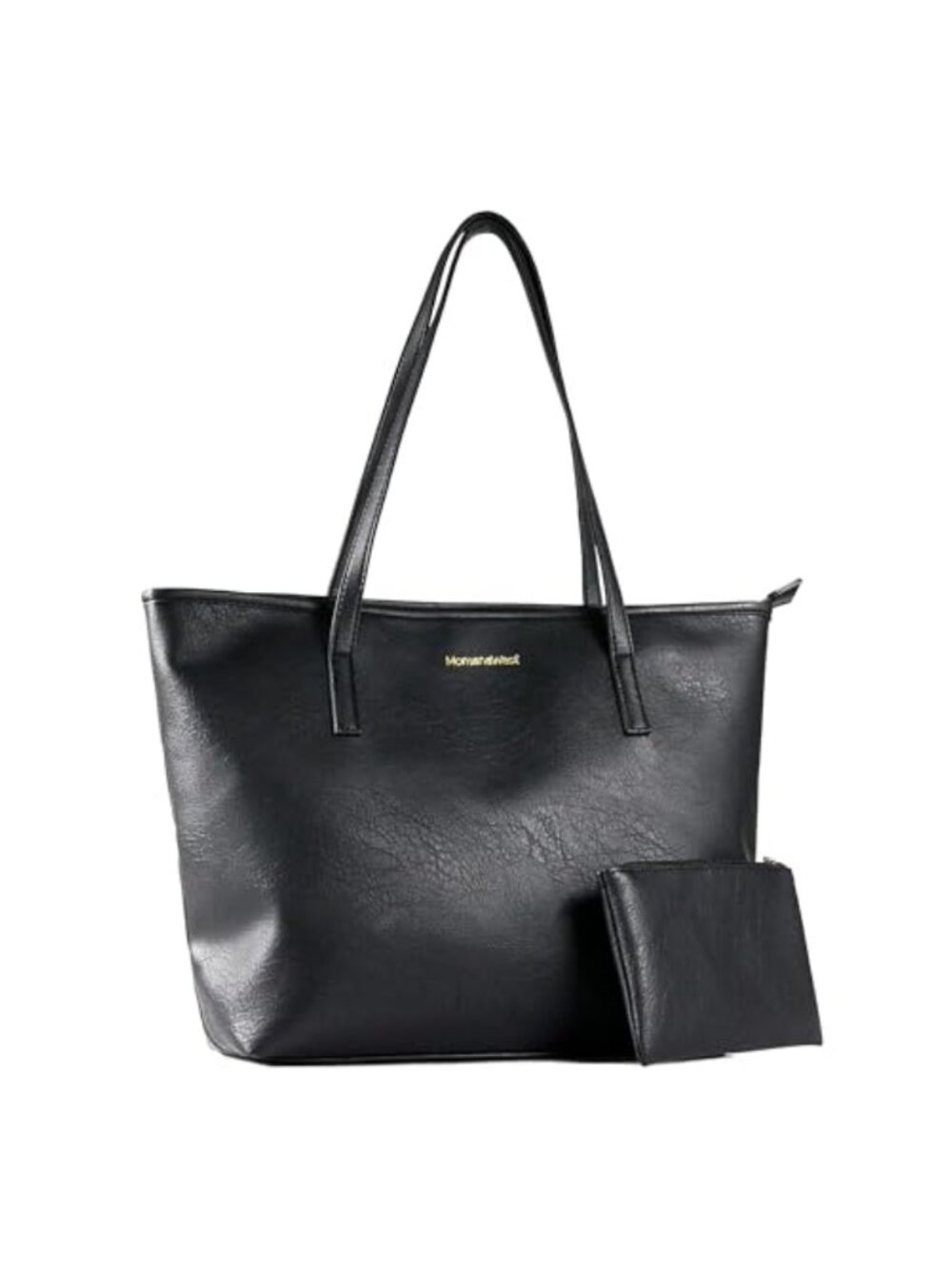 Vegan Leather Tote Bag for Women with Pouch, Zipper Closure, Shoulder Handbag